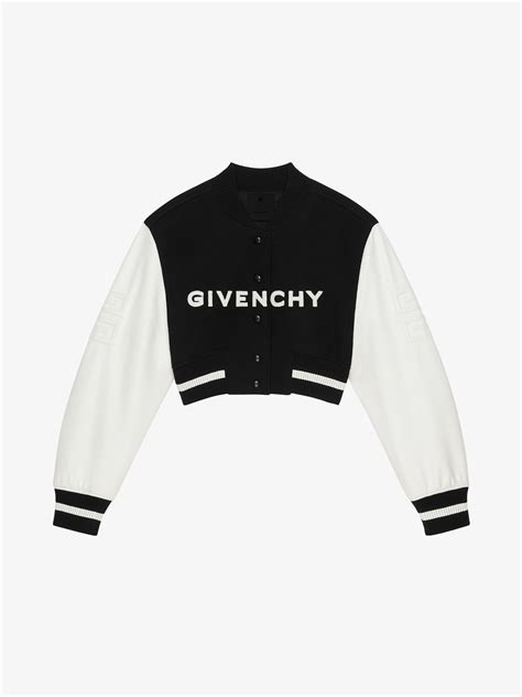 leather jacket givenchy|Givenchy cropped varsity jacket.